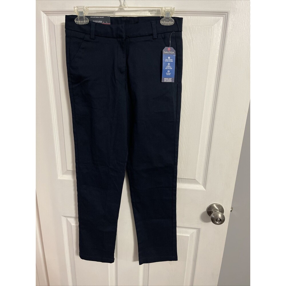 Nautica School Uniform Twill Skinny Fit Straight Leg Pants Size 14 Navy Blue
